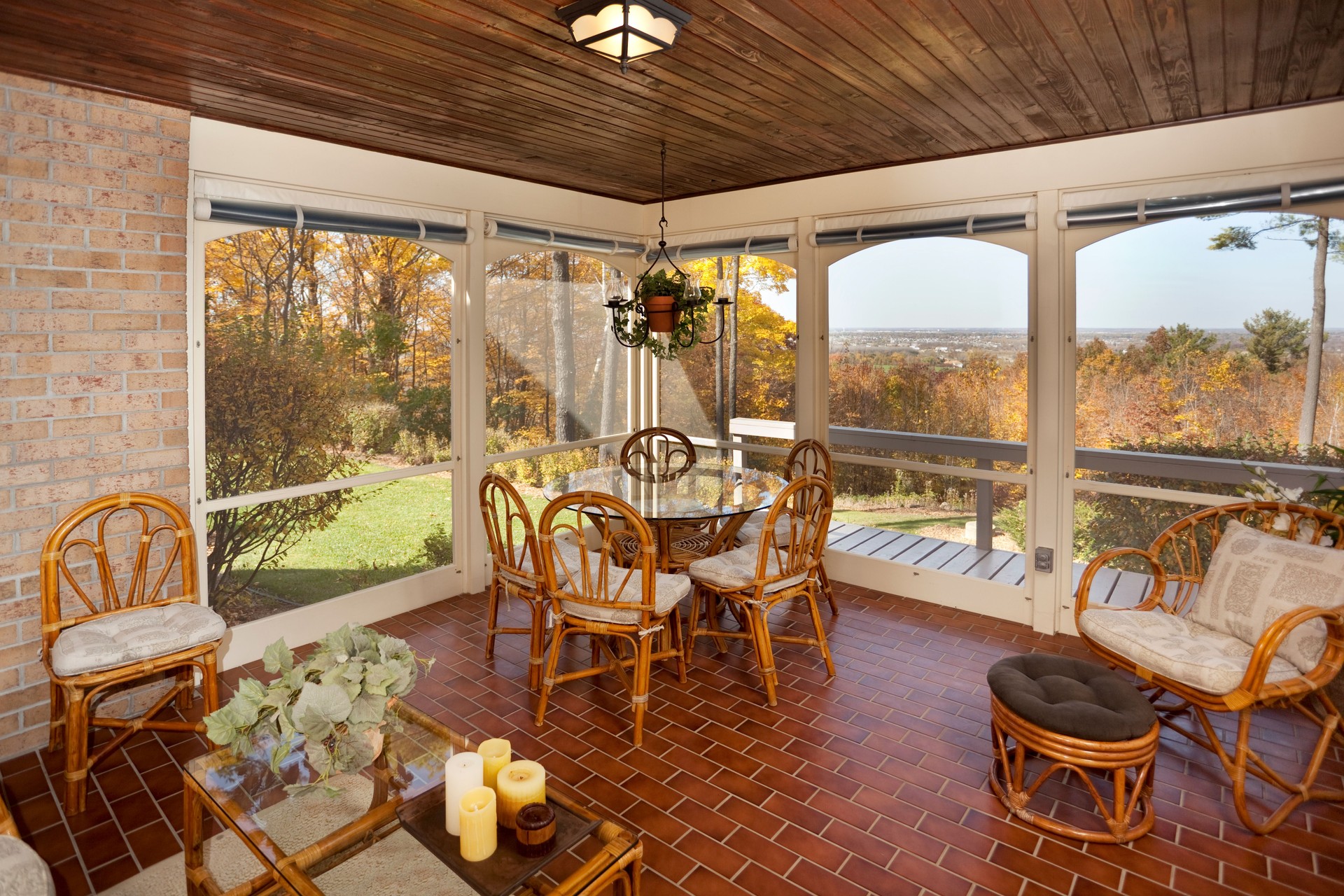 Warm Casual Sun Room With View of Autumn Colors